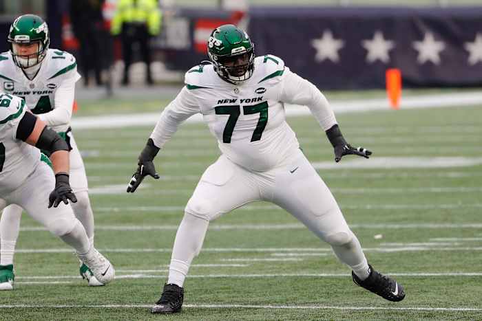 Jets tackle Mekhi Becton during the 2020 NFL regular season finale